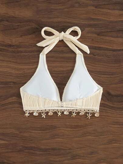 Swim Vcay 1 chiếc áo yếm đi biển mùa hè cho nữ, màu trơn có viền hoa và họa tiết vỏ sò