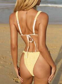 Swim Mod 女士紫色和黄色特殊材质比基尼套装，夏日假期 - 黃色 - 查看 2