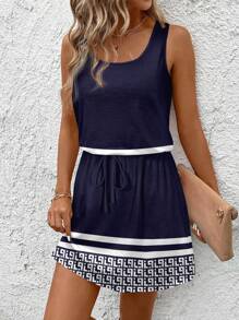 SHEIN LUNE Vestido corto de verano para mujer con estampado minimalista y retro de estilo informal