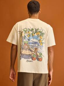 Musero 男士宽松印花圆领短袖T恤 春夏款 - 杏色 - 查看 1