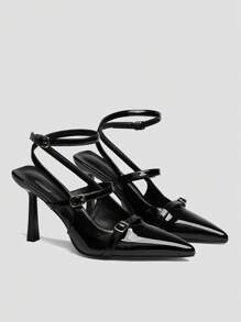 CUCCOO BIZCHIC 女士后跟系带蝴蝶结装饰高跟鞋，酒红色，适合春季、春假、复活节、圣诞节等场合穿着。 - 黑色 - 查看 3