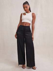 NYA SZN 裤子 抽绳腰飘逸裤 休闲舒适 日常必需品 - 黑色 - 查看 1