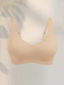 1 chiếc áo ngực không dây liền mạch màu trơn thoải mái dây đeo bản rộng dành cho nữ - Màu be - Xem 5