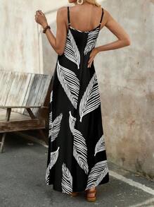 EMERY ROSE Plus Size Women's Stretchy Knit Casual/Vacation Long Dress, Comfortable Basic Cami Dress Suitable For Summer Suitable For Going Out,Holiday Outfits For Women Chic Dress,Spring - Black and White - View 3