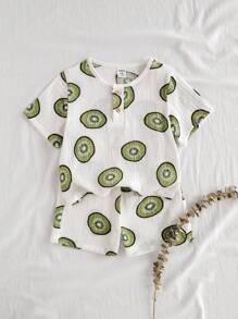 Vintaside Kids 2pcs/Set Cute Watermelon Print Baby Boy Casual Short Sleeve Top And Shorts Set - Green - View 4