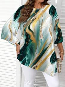 EMERY ROSE 休闲简约大理石纹和波纹图案全印花大码衬衫，春夏秋