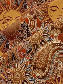 SHEIN MOD Casual Minimalist Tie Neck Loose Fit Top, Gold Sun Paisley Pattern, Bohemian, Boho Chic, Versatile, Retro, Fall Wear Suitable For Going Out Halter Top Women Summer Tops Hippie Top Bandana Top Paisley Print Top - Multicolor - View 4