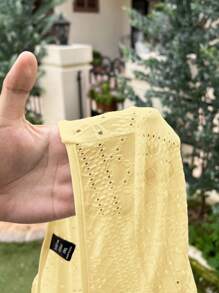 Solflare 大码女士海滩度假装，纯色短袖休闲连体裤，日常穿着，春夏装 - 黃色 - 查看 7
