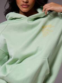 MUSERA Sudadera con capucha de corte holgado y relajado con estampado gráfico "Primavera" para primavera y verano, casual y linda para vacaciones y vuelta al colegio - Verde - Ver 3