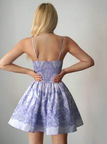 Sweetina Váy mini hở vai in họa tiết spaghetti cho nữ ngày 4 tháng 7 - Màu xanh lam - Xem 4