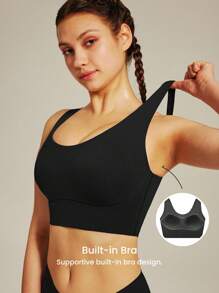 LUVLETTE Black Mid Impact Yoga Daily  Active Tank Top Low Workout Casual-Sports LingerieAsOuterwear Black Basic Gym SizeFreedom Bras Comfortable Must-Haves - Black - View 4