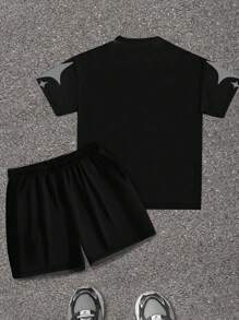 SHEIN Bolty 2pcs/Set Tween Boy Casual Minimalist "Focus On The Good Things" Short Sleeve Round Neck Outfit, Suitable For Summer - Multicolor - View 3