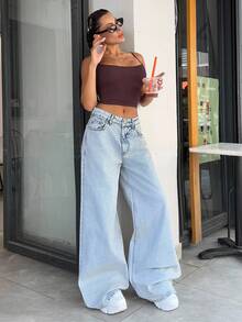 EURMUSE QUẦN JEAN NAM CẠP THẤP LOA CHÂN RỘNG LOA LỚN MÀU XÁM WASH THƯỜNG NGÀY - Xám - Xem 4