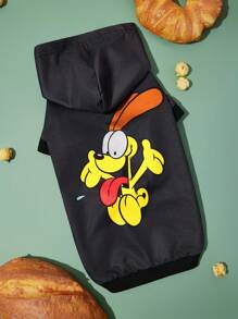 GARFIELD | SHEIN 1 chiếc áo nỉ trùm đầu in hình chú chó, quần áo cho mèo, quần áo cho chó, kích cỡ XXS-XXXXL, cực nhỏ, cực lớn - màu đen - Xem 2