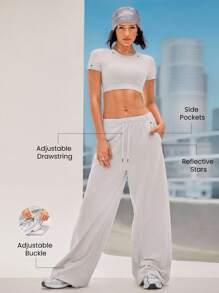 GLOWMODE Move And Grove Miękkie, gładkie, odblaskowe kieszenie, ściągacz w pasie, gładkie, oversize'owe, szerokie, luźne spodnie dresowe, taniec, codzienny, swobodny ubiór