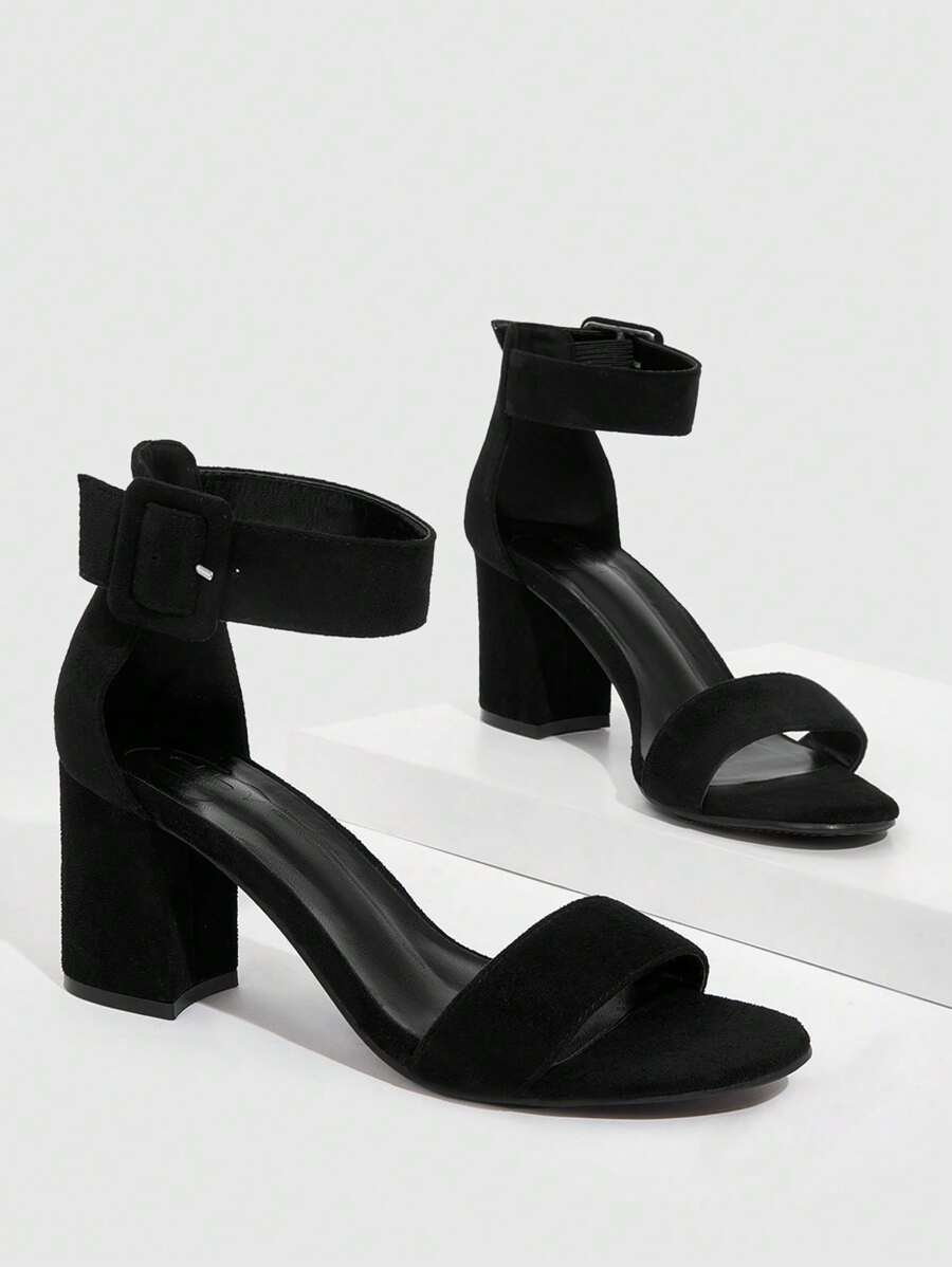 CUCCOO BIZCHIC Giày nữ Giày cao gót đế thô giả da lộn quai mắt cá chân cho mùa hè Giày cao gót tốt nghiệp Giày cao gót dự tiệc Giày đi nghỉ Giảm giá mùa hè Giày trở lại trường Giày sinh viên Giày cơ bản thanh lịch Giày công sở giản dị Giày công sở sang trọng Giáng sinh Mùa thu Năm mới Ngày lễ - màu đen - Xem 1