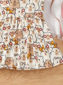 Genkimix Kids 夏季少女卡通卡皮巴印花休闲无袖连衣裙 - 彩色 - 查看 3