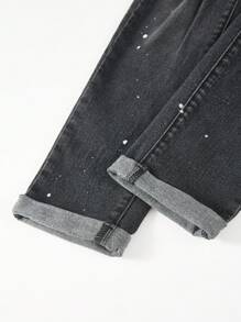 SHEIN Jeans negros rotos y desgastados de estilo vintage Y2K con cortes y roturas, de tela elástica, para niños y adolescentes, ropa casual y de uso diario para otoño, invierno y vuelta al cole, ideal para fiestas, festivales y streetwear - Negro - Ver 6