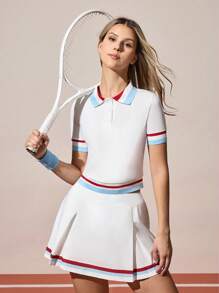 CourtClass Women's Colorblock Striped Print Short Sleeve Tennis Sports Polo Shirt For Summer Women Tennis Apparel - Multicolor - View 1