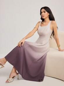 Modelyn Vestido morado degradado de cuello cuadrado sin mangas de longitud media para mujer - Morado - Ver 5
