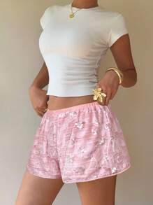 Serisse 女装夏季新款串珠刺绣雪纺短裤 - 粉色 - 查看 5