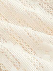 SHEIN MOD Plus Size Women's Solid Color V-Neck Elegant Flare Sleeve Top, White Mesh Top, See Through Top, Lace Blouse,Vacation Outfits Woman,Beach Vacation Wear,Tea Party, Crochet Tops For Women, Lace Tops For Women