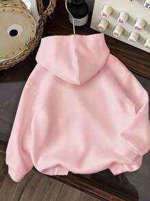 SHEIN Leap Crew Pull à capuche épais, style décontracté pour préadolescentes, adapté pour l'automne/l'hiver