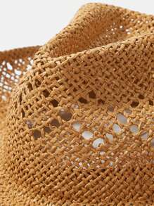 MUSERA Sombrero de vaquero de paja con ala rizada, lazo de paja, sombrero de playa transpirable para protección solar de estilo western y de festival