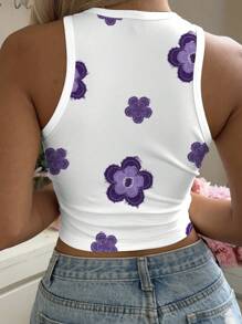 Mulvari 花卉图案圆领紧身女式背心，适合夏季 - 彩色 - 查看 2