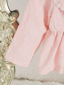 SHEIN 2pcs/Set Baby Girl Spring&Autumn Casual Style Suit Long Sleeve Lace Decoration Top&Long Pants - Pink - View 3