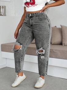 Slaydiva Quần Jeans Co Giãn Rộng Có Túi Cho Nữ Size Lớn - Xám - Xem 2