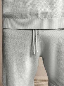Manfinity Homme Men's Simple Solid Color Polo Collar Short Sleeve Knit Top And Shorts Set, Summer - Light Grey - View 3