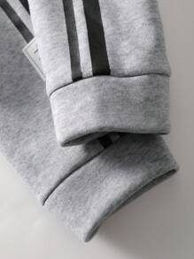 Vacaura 2pcs/Set Tween BoyCasual Sports Outfit, Hoodie Jacket With Side Print And Drawstring Waist Long Pants, Autumn/Winter Fall - Grey - View 6