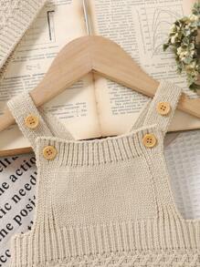 2 piezas Enterizo de punto casual para bebé + Gorro, Estilo minimalista para otoño e invierno - Beis - Ver 4