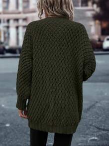 SHEIN LUNE 女士纯色落肩长袖宽松休闲度假套头衫针织套头衫秋冬 - 綠色 - 查看 2