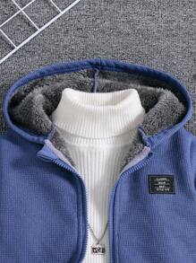 SHEIN Explorewe Young Boy Jacket, Thermal Lined Comfortable, Fashionable Casual Style, Suitable For Outdoor Play Chic For Autumn/Winter Fall - Royal Blue - View 5