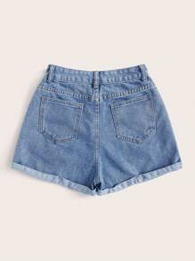 GlowEve Quần short denim cạp cao mùa hè - Màu xanh lam - Xem 2