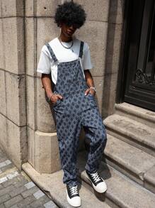 PAVTROS Manfinity Streetrush Men's Navy Argyle Print Casual Denim Bib Overalls