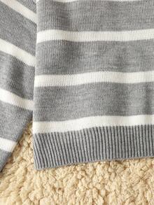 SHEIN Teens' Casual Loose Fit Colorblock Striped Round Neck Pullover Sweater Fall Winter - Grey - View 5