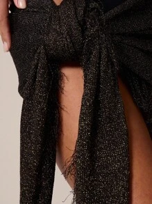 MUSERA 针织系带纱笼裙 夏季 伊比沙岛 Y2k 酷女孩 音乐节 锐舞派对 度假 夜店 可爱 秋季 冬季 约会 夜晚 派对 优雅 - 黑色 - 查看 6