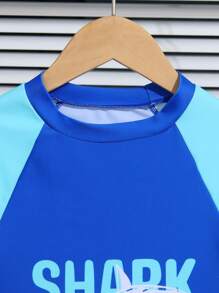 Tween Boys Shark Print Swimming Trunks With Graphic Print - Multicolor - View 4