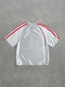 ROMWE MEN Prep 男式夏季休闲撞色装饰标语印花 Polo 衫 - 灰色 - 查看 2