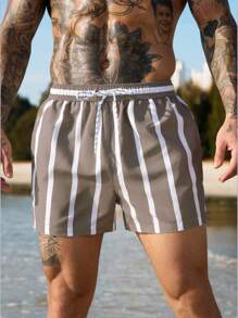 ZELFYO Quần short đi biển có túi rút dây họa tiết sọc dành cho nam, thích hợp mặc đi biển mùa hè, đi nghỉ mát - Nhiều màu - Xem 4
