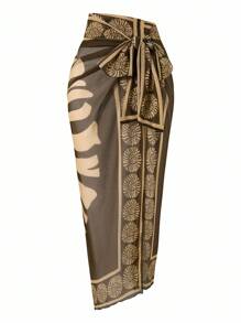 Swim Oasis 2025新款女式泳衣，提花面料纯色连体泳衣，带定位印花网眼长裙，海滩度假休闲泳衣套装，夏季