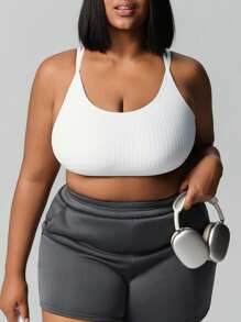 SHEIN Sports 大码女式休闲纯色舒适运动文胸 - 彩色 - 查看 3