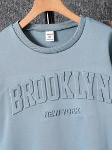 青少年秋冬两件套男童宽松落肩圆领毛衣抽绳腰直筒裤套装返校服男孩,校服,返校服 - 藍色 - 查看 7