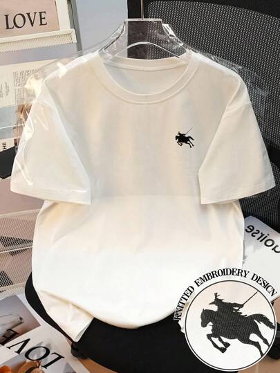 SHEIN Áo thun nữ màu trắng rộng rãi, size lớn có thêu