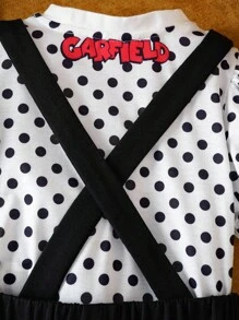 GARFIELD | SHEIN 少女卡通可爱猫咪刺绣连衣裙 & 圆领波点泡泡袖 T 恤夏日趣味 2 件套 - 黑與白 - 查看 6