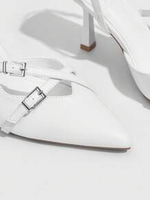 CUCCOO BIZCHIC Women's Fashionable V-Cut Ankle Strap High Heel Pointed Toe Dress Shoes, Graduation Heel, Prom Heels For Summer Elegant Basics Business Casual Business Chic Spring Shoes Spring Break Easter - White - View 4