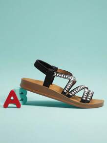 Mini mi Giày sandal đế xuồng đính ngọc trai đen thanh lịch cho bé gái - Thanh lịch & dễ sử dụng cho hàng ngày hoặc sự kiện - màu đen - Xem 6